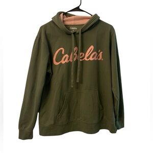 Cabela’s Hoodie Women’s medium Green‎ Pink Logo Pullover Sweatshirt Casual